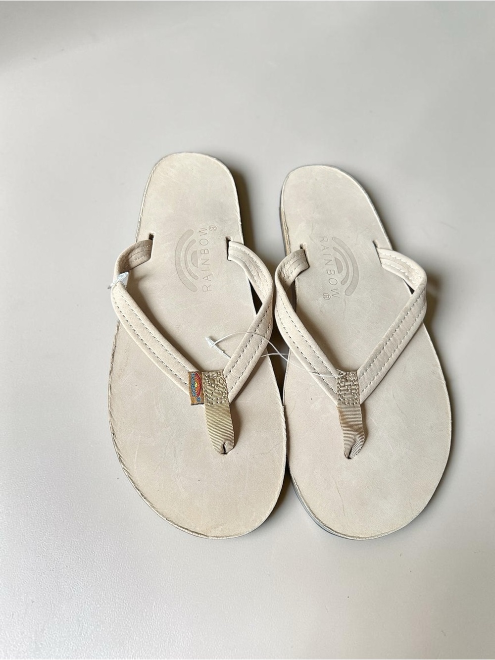 Rainbow Cream Leather Thong Sandals